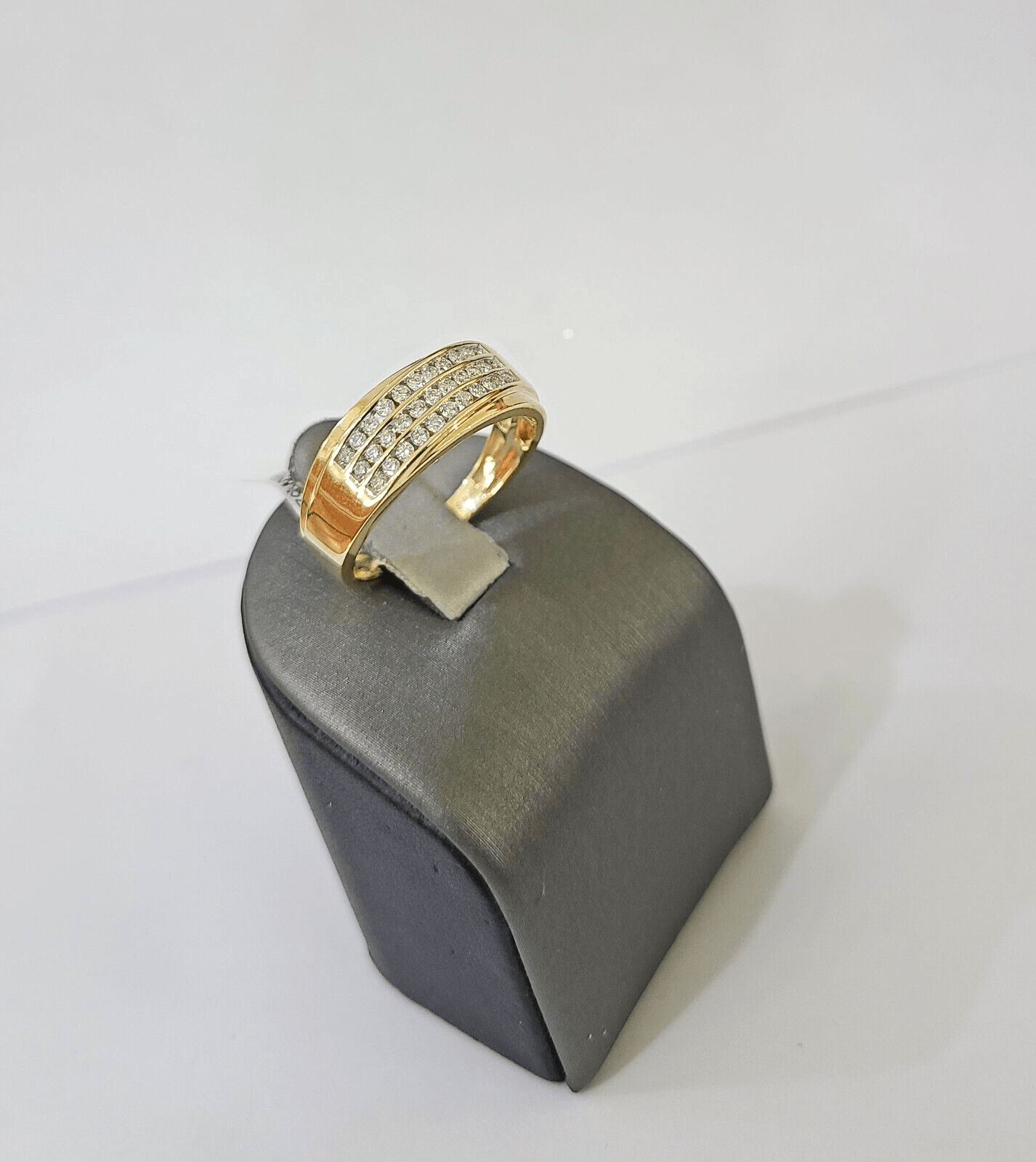 Real 10k 3 Row Diamond Mens Ring Yellow Gold Band Genuine Natural - GoldenlinQ